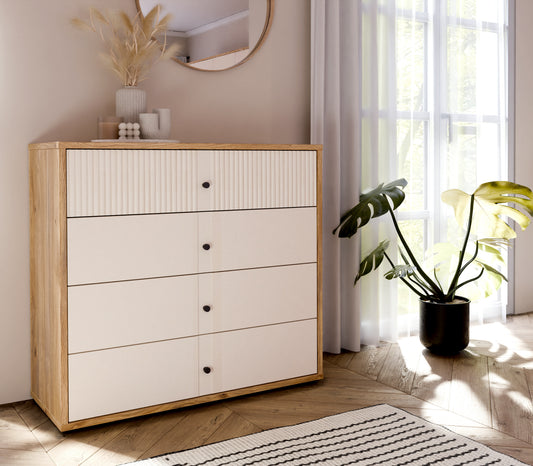 Comoda Ronin 4 Sertare, Stejar Mauvella Si Sand, 104.8 Cm