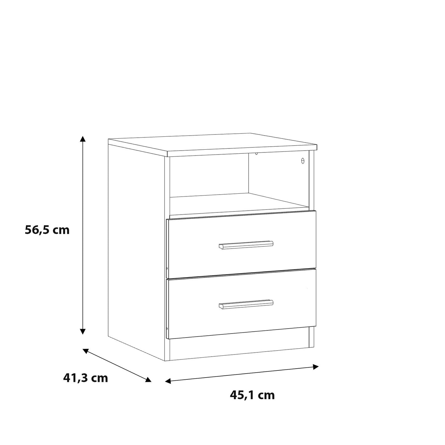 Noptiera Cu 2 Sertare Juwel, Mud oak Black Gloss, 45.1 Cm