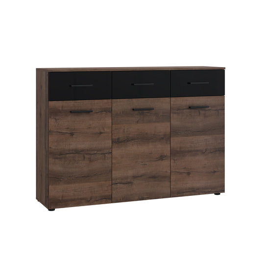 Comoda 3 Usi Si 3 Sertare Juwel, Mud oak Black Gloss, 134.5 Cm