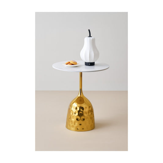 Masa Cafea Lucera Rotunda Alb Si Auriu 50 x 60 Cm