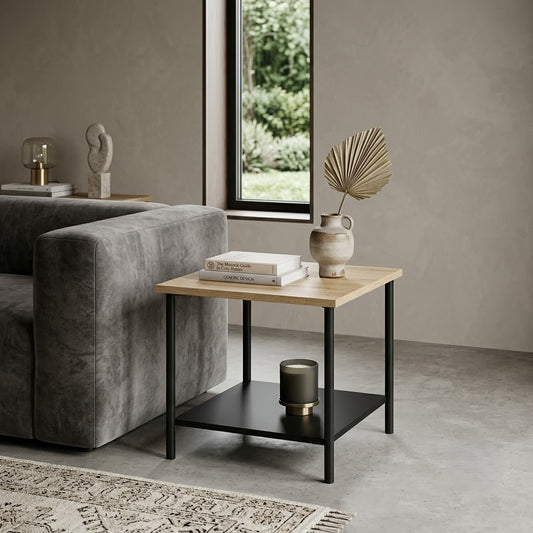 Masa Cafea Merina Natur Negru 50 x 50 x 50 Cm