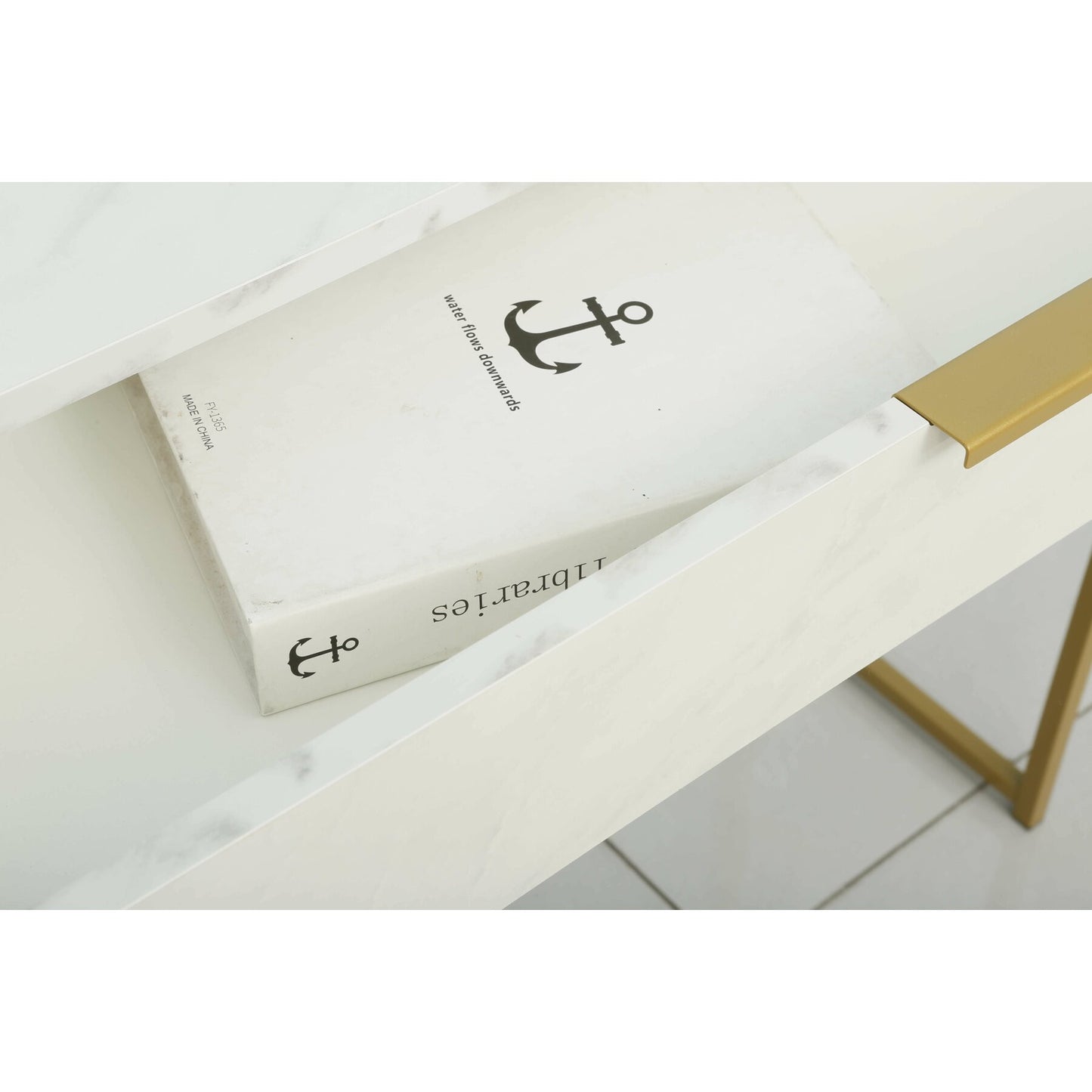 Consola Burgia, Finisaj Marmura, Alb Auriu, 80 Cm