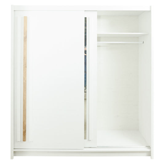 Dulap alb Anderssen pentru haine, design modern cu usi culisante si oglinda, 200 cm