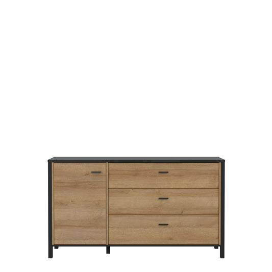 Comoda Cu 1 Usa Si 3 Sertare High Rock, Stejar Riviera si Negru, 151.3 Cm