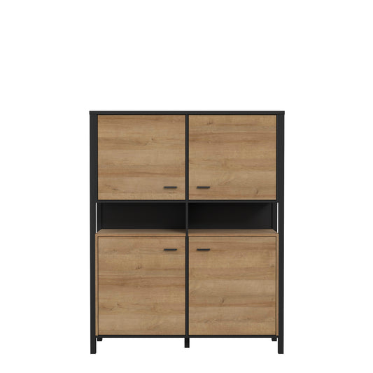 Comoda Cu 4 Usi High Rock, Stejar Riviera Si Negru, 121.3 Cm
