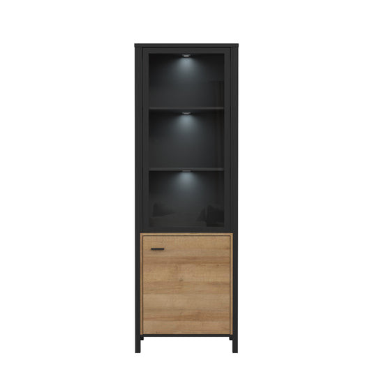Vitrina High Rock, Stejar Riviera Si Negru, 64.8 Cm