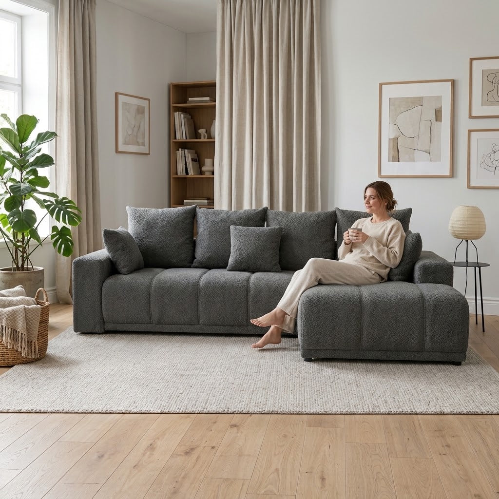 Coltar Cu Insula Dreapta Green, 5 Locuri, Lada Depozitare, Boogie Taupe, 280 Cm #bg