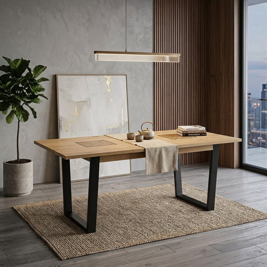 Masa Extensibila Urbano Oak, Stejar Rustic Si Negru, 180/230 X 76.5 X 90 Cm