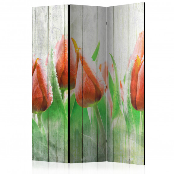 Paravan Red Tulips On Wood [Room Dividers] 135 cm x 172 cm