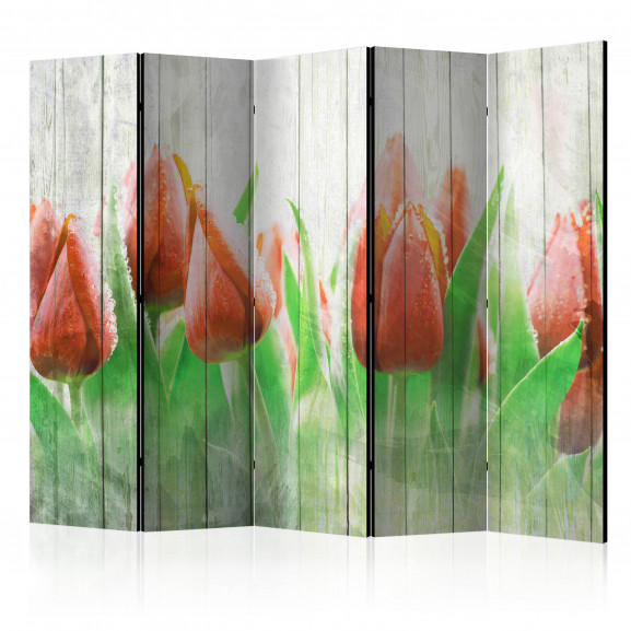 Paravan Red Tulips On Wood Ii [Room Dividers] 225 cm x 172 cm