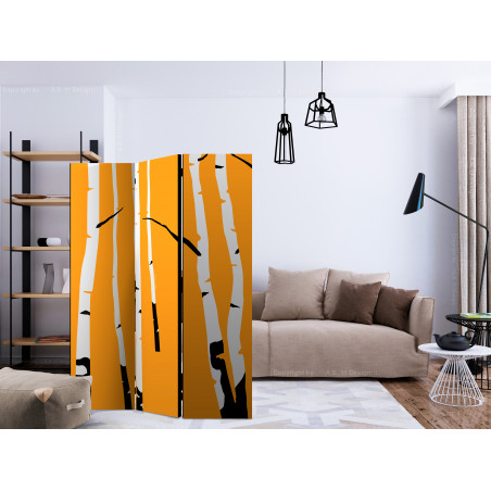 Paravan Birches On The Orange Background [Room Dividers] 135 cm x 172 cm-01