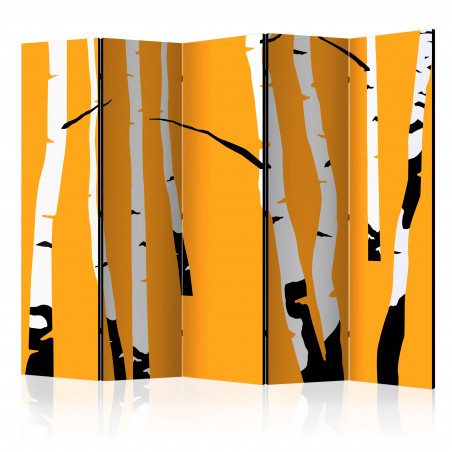 Paravan Birches On The Orange Background Ii [Room Dividers] 225 cm x 172 cm-01