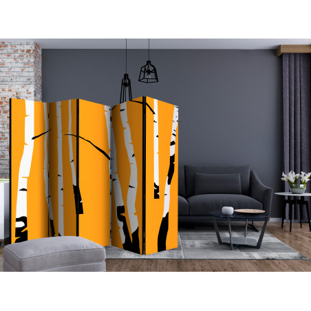 Paravan Birches On The Orange Background Ii [Room Dividers] 225 cm x 172 cm-01