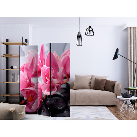 Paravan Orchid Flowers With Zen Stones [Room Dividers] 135 cm x 172 cm-01