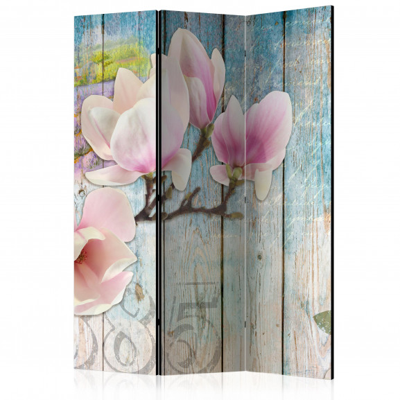 Paravan Pink Flowers On Wood [Room Dividers] 135 cm x 172 cm