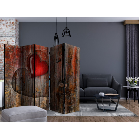 Paravan Heart On Wooden Background Ii [Room Dividers] 225 cm x 172 cm Artgeist imagine antiquemob.ro
