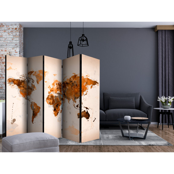Paravan World In Brown Shades Ii [Room Dividers] 225 cm x 172 cm Artgeist imagine antiquemob.ro