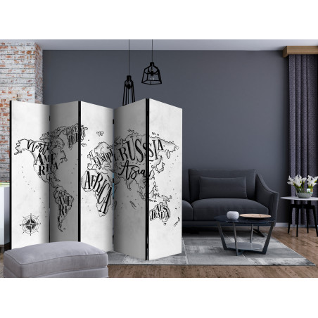 Paravan Retro Continents (Grey) Ii [Room Dividers] 225 cm x 172 cm-01