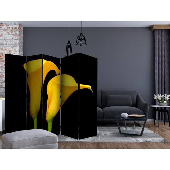 Paravan Two Yellow Calla Flowers On A Black Background Ii [Room Dividers] 225 cm x 172 cm Artgeist