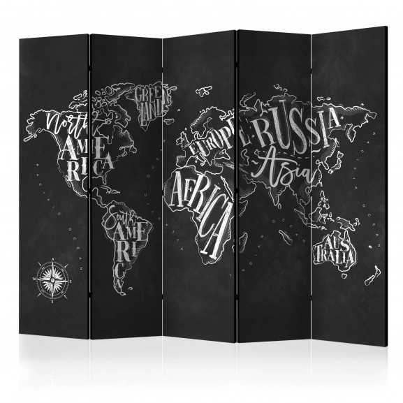 Paravan Retro Continents (Black) Ii [Room Dividers] 225 cm x 172 cm