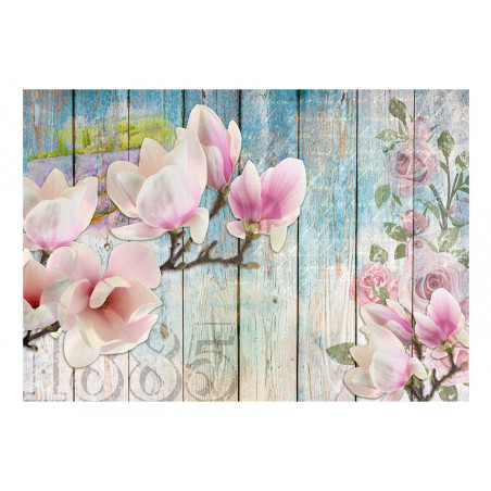 Fototapet Pink Flowers On Wood-01