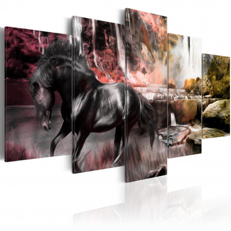 Tablou Black Horse On Crimson Sky Background-01