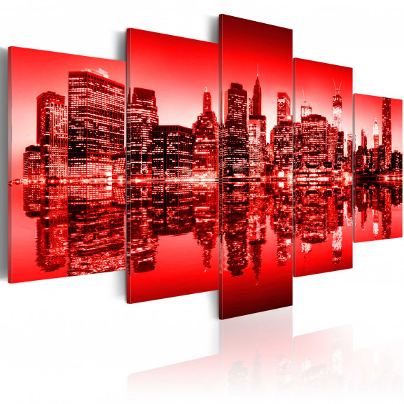 Tablou Red Glow Over New York 5 Pieces