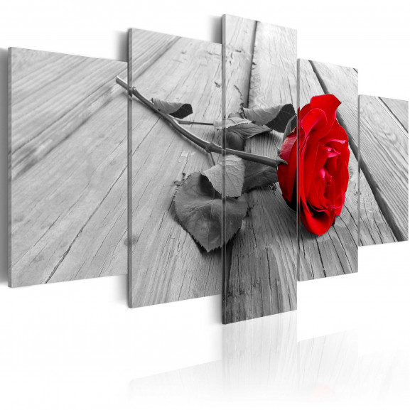 Tablou Rose On Wood (5 Parts) Wide Red