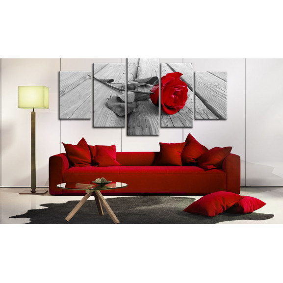 Poza Tablou Rose On Wood (5 Parts) Wide Red