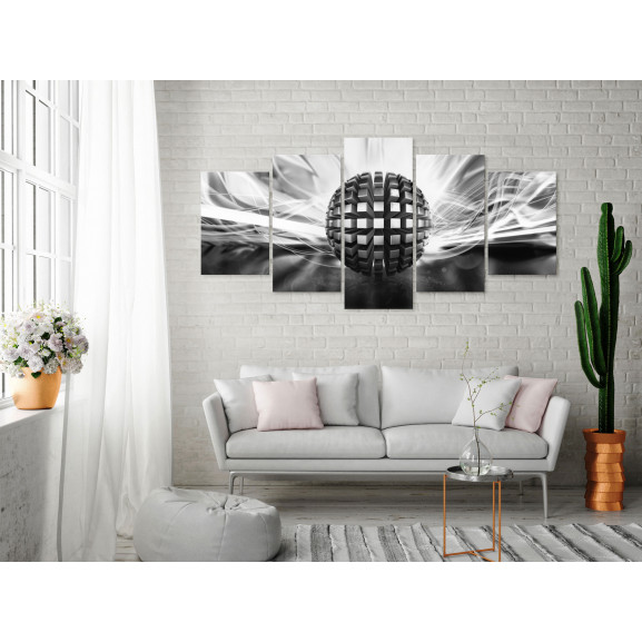 Tablou metal ball (5 parts) wide black and white