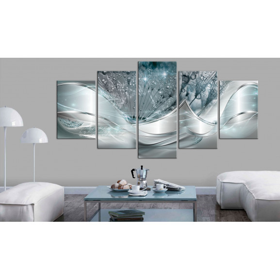 Tablou sparkling dandelions (5 parts) blue wide