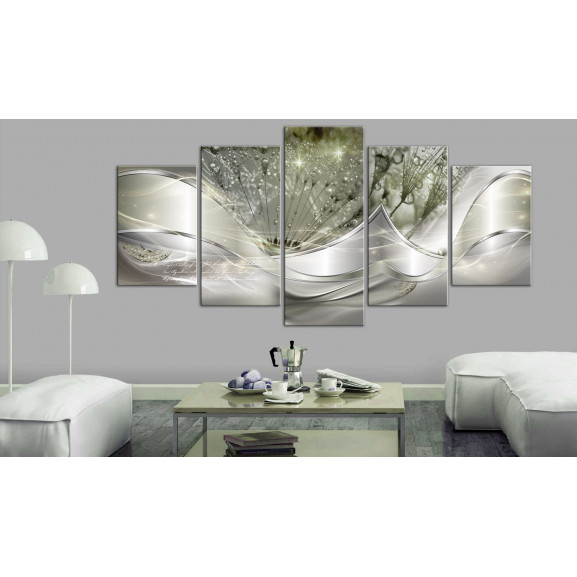 Tablou sparkling dandelions (5 parts) green wide