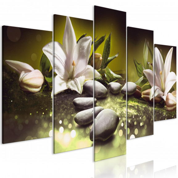 Tablou Lilies And Stones (5 Parts) Wide Green