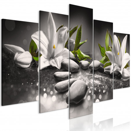 Tablou Lilies And Stones (5 Parts) Wide Grey-01