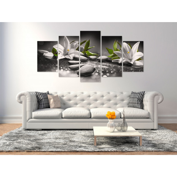 Poza Tablou Lilies And Stones (5 Parts) Wide Grey
