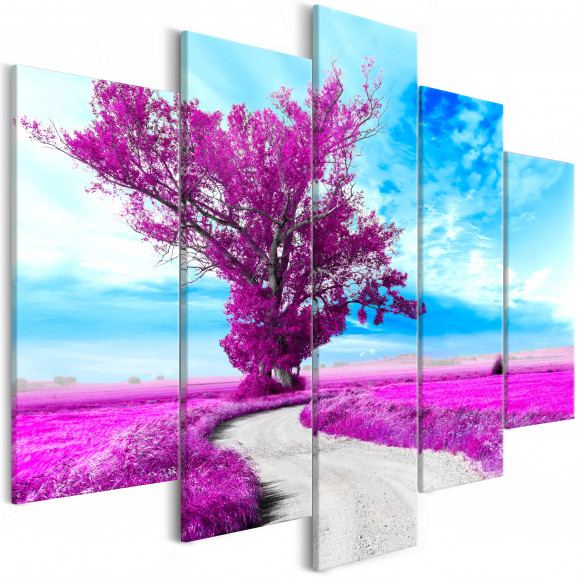 Tablou Tree Near The Road (5 Parts) Violet
