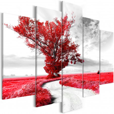 Tablou Tree Near The Road (5 Parts) Red-01