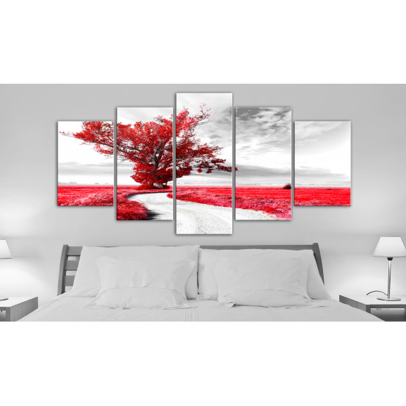 Tablou tree near the road (5 parts) red