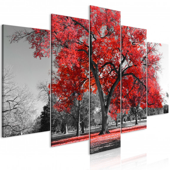 Tablou Autumn In The Park (5 Parts) Wide Red