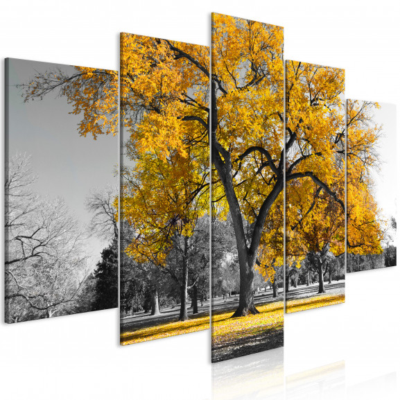 Tablou Autumn In The Park (5 Parts) Wide Gold