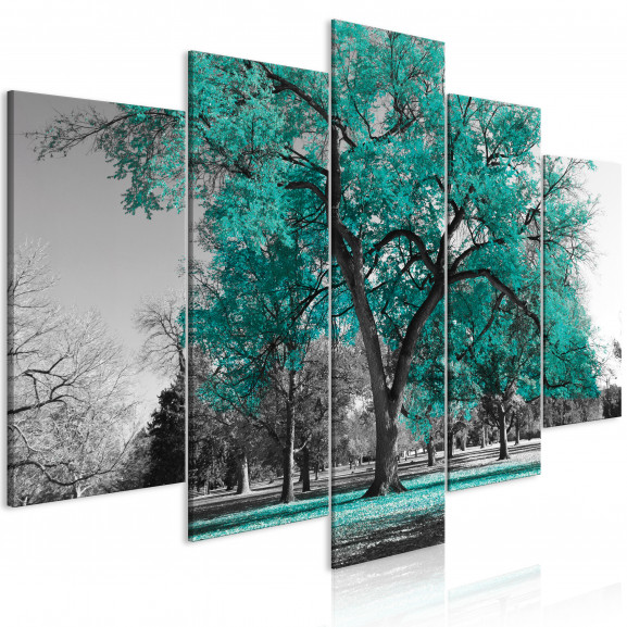 Tablou Autumn In The Park (5 Parts) Wide Turquoise