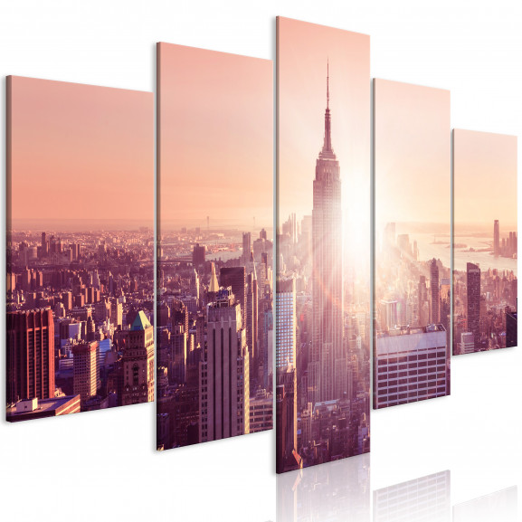 Tablou Sun Over Manhattan (5 Parts) Wide Orange