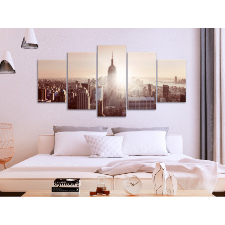 Tablou Sun Over Manhattan (5 Parts) Wide Brown-01