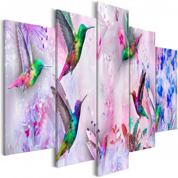 Tablou Colourful Hummingbirds (5 Parts) Wide Violet