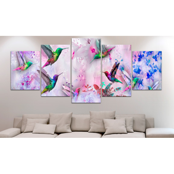 Poza Tablou Colourful Hummingbirds (5 Parts) Wide Violet