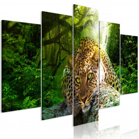 Tablou Leopard Lying (5 Parts) Wide Green-01