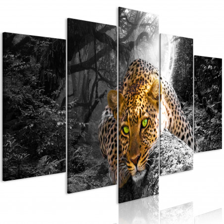Tablou Leopard Lying (5 Parts) Wide Grey-01