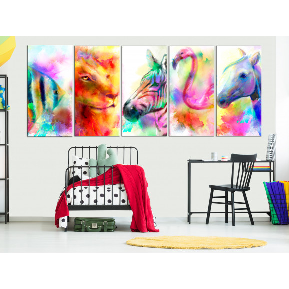 Tablou rainbow watercolours (5 parts) narrow
