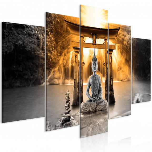 Tablou Buddha Smile (5 Parts) Wide Orange