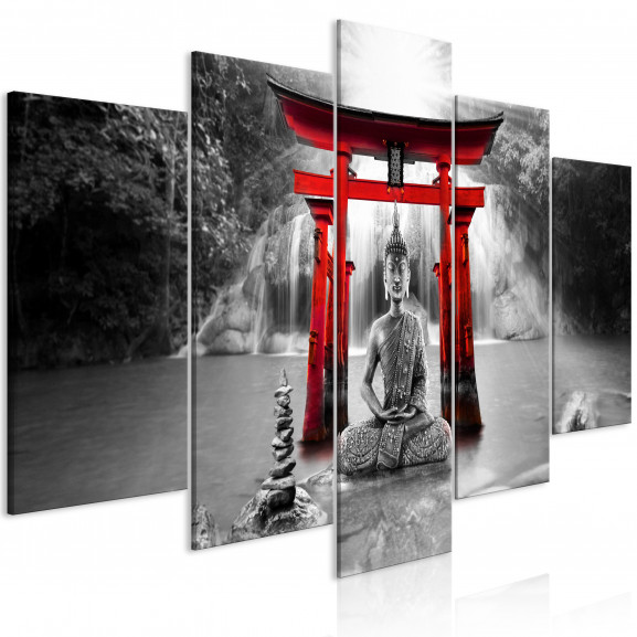 Tablou Buddha Smile (5 Parts) Wide Red